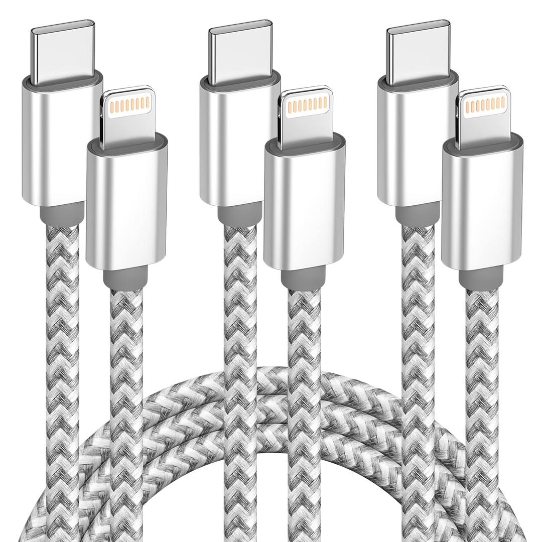 USB C to Lightning Cable 3Pack 6 FT Apple MFi Certified iPhone Fast Charger Type c to Lightning Cable Nylon Braided iPhone Cord for iPhone 13 12 11 Pro Max Xr Xs 8 7 6 Plus and More (gray)