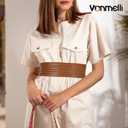 VONMELLI Elastic Wide Belts for Women Dresss Leather Stretchy Waist Belt Fashion Ladies Corset Belts (Fit Waist Size 33"-37", Brown)