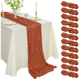 12PCS Cheesecloth Table Runner Gauze Boho Rustic 35x120 Inch Long Table Runner for Wedding Baby Shower Bridal Shower Decoration (Terracotta)