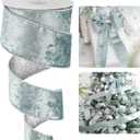 HUIHUANG Blue Velvet Wired Ribbon 2.5 inch Dusty Blue Velvet with Glitter Silver Christmas Ribbon for Tree Decorations, Bows, Wreaths, Garlands, Home Decor- Continuous 10 Yards