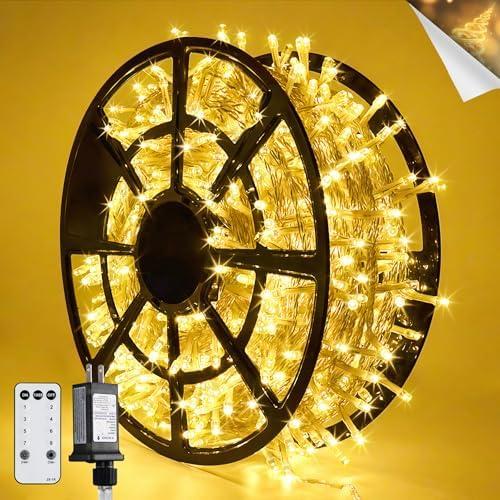 JMEXSUSS 168FT 600 LED Christmas Lights Outdoor Waterproof Clear Wire Indoor String Lights for Outside Warm White Christmas Tree Lights Plug in for Bedroom Wedding Party Valentines Decor