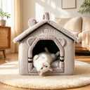 Cat Bed for Indoor Cats, Cartoon Pattern Cat Cave Bed with Handle Design, Soft Cat Hideaway Indoor, Lovely Cat House for Kitten, Puppy & Small Pets (L)