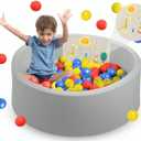 Foam Ball Pit for Toddlers w/ 32 Pcs Zoo Animals Felt Board Set - 35.4" x 11.8" Kids Ball Pit for Girls & Boys - Washable Soft Cloth - Fun Indoor Foldable Baby Playpen - Balls Not Included