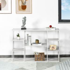 47 Inch Metal Console Table with 8 Storage Shelves,Extra Long Entryway Table,Narrow Sofa Table,Hallway Table for Entrances to Corridor,Foyer,Living Room (White, 47.2411.8131.5in)