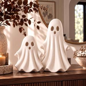RattanView 2 Pcs Halloween Terracotta Ghost Large Figurines Decor