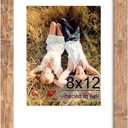 iRahmen 8x12 Picture Frame with HD Tempered Glass, Display Pictures 6x9 with Mat or 8 x 12 Without Mat, Wood Photo Frame for Tabletop and Wall (Rustic Brown, 1 Pack)