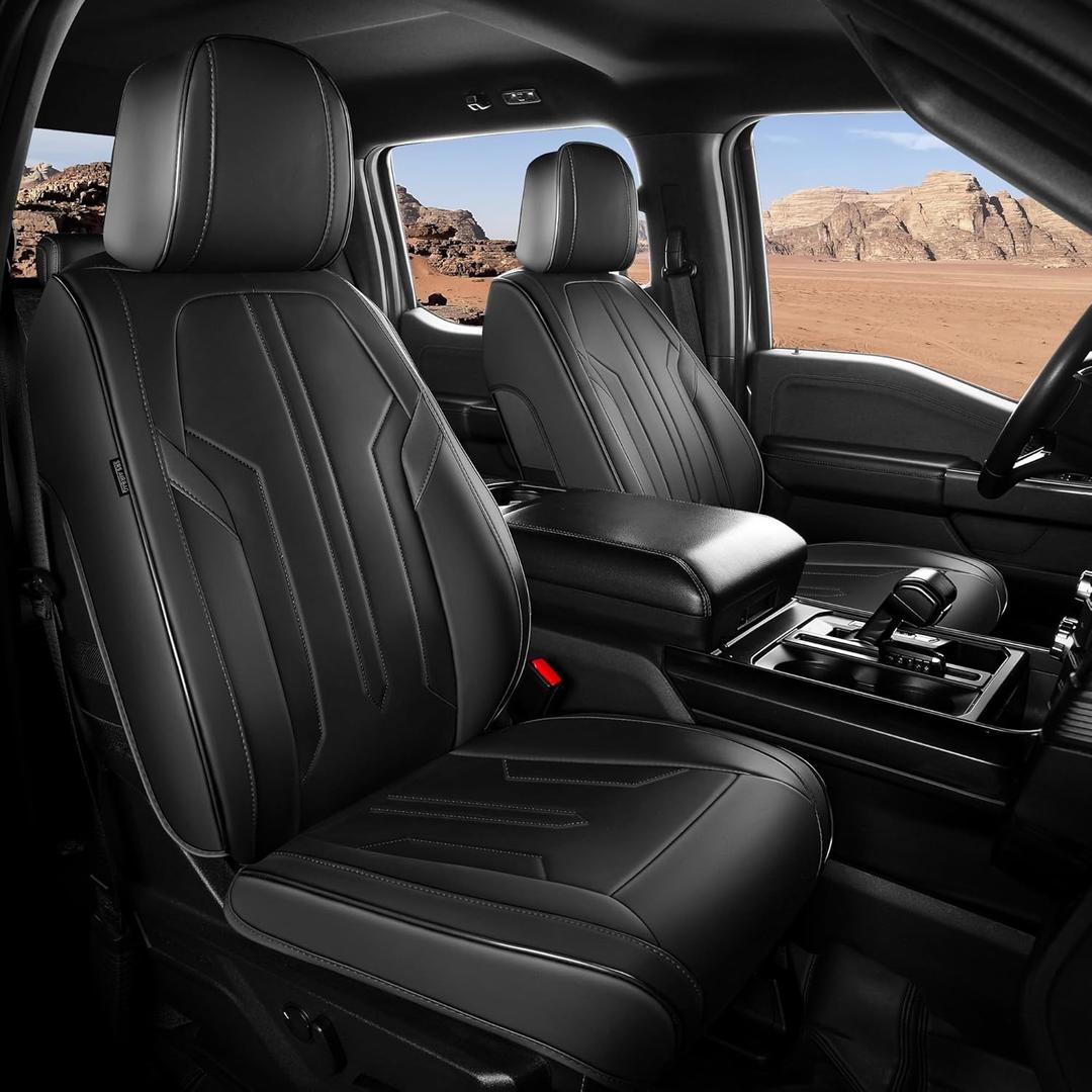 For Ford F150 Seat Covers Only Front Set 2009-2025, F250 F350 F450 Crew Cab 2017-2025, Leather Car Seat Covers Waterproof for Cars Trucks Pickup, Black