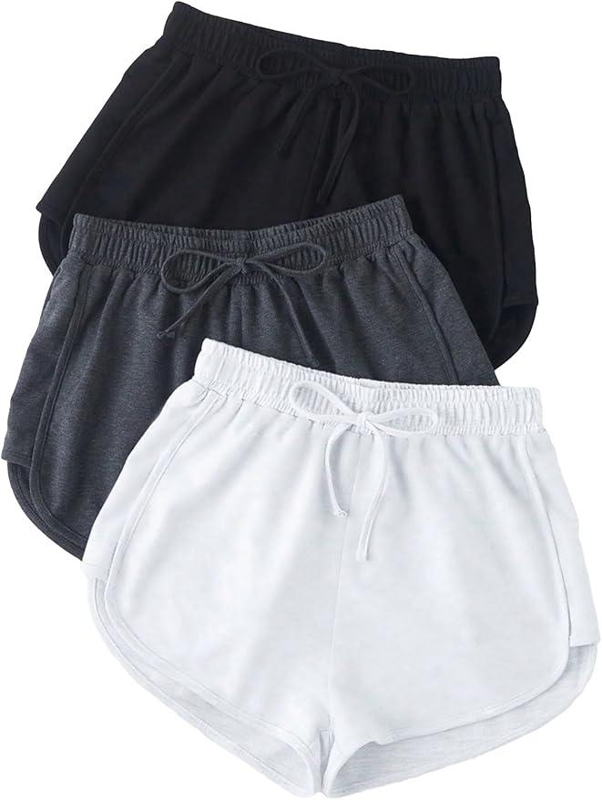 Verdusa Women's 3 Pack Elastic High Waist Knot Front Lounge Track Shorts Summer Shorts, Large