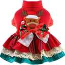 BAEJMJK Cute Small Dog Christmas Dress Xmas Red Reindeer Puppy Princess Dress with Bowknot Warm Holiday Girl Dog Clothes Pet Cats Outfit Apparel for Chihuahua Yorkshire Terriers, Maltese(Small)