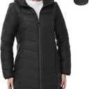 SLOW DOWN Womens Lightweight Puffer Coat, Women Hooded Packable Mid-Length Winter Puffer Jacket (Black, L)