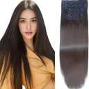 Dark Brown Straight Hair Extensions for Women, Clip in Hair Extensions Double Weft Synthetic Hair Extension, Thick Hairpieces for Thinning Hair(20Inch, 4Pcs)