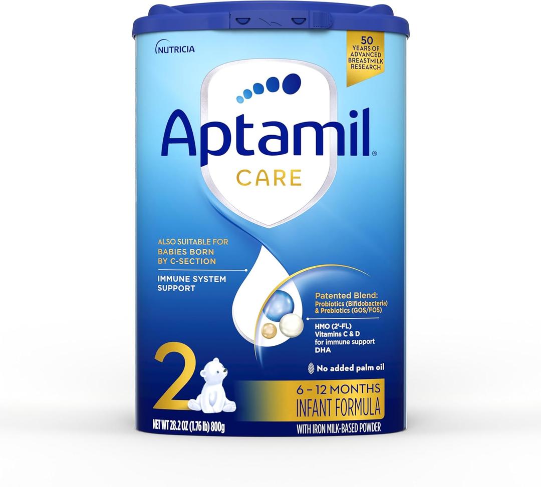 Aptamil Care Stage 2, Milk Based Powder Infant Formula for 6+ Months, Also for C-section born babies, with DHA & ARA, Omega 3 & 6, Prebiotics, Contains No Palm Oil, 28.2 Ounces, Packaging May Vary Best Before 12-30-25