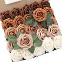 Floroom Artificial Flowers 25pcs Real Looking Earth Tones Ombre Colors Foam Fake Roses with Stems for DIY Wedding Bouquets Bridal Shower Floral Centerpieces Party Tables Home Decorations (25pcs Regular 3")