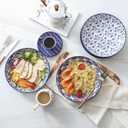 Selamica Ceramic Pasta Bowls Set 34 OZ, Large Salad Bowls 8.6 Inch Dinner Bowls for Kitchen, Wide Shallow Bowls Deep Plates for Pasta Soup, Microwave & Dishwasher Safe, Set of 6, Vintage Blue