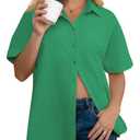 AISEW Womens Cotton Button Down Short Sleeve Shirts Summer Casual Dress Shirt Collared Work Office Blouse (Green, XXL)