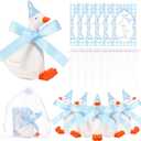 Leinuosen 6 Pcs Wooden Silly Goose Decorations, Cute Handmade Goose with Bow for 1st Birthday, Nursery, Tiered Tray, Desk & Shelf Decor Baby Shower Party Decor Favors(Blue)