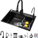 ARTLINE Black Kitchen Sink, Stainless Steel Single Bowl Sink, Drop In/Topmount Workstation Sink with Sliding Accessories, Farmhouse Workstation sink with Multiple Accessories (31.5 x 17.7in)