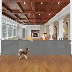 Reinforced 42" Tall Baby Gates for Dogs with Support Rods - Prevent Crawling Under, 175" Extra Wide Baby Gates for Large Openings, Tall Retractable Gate Indoor Large Dog Gate Outdoor Deck Gate, Gray