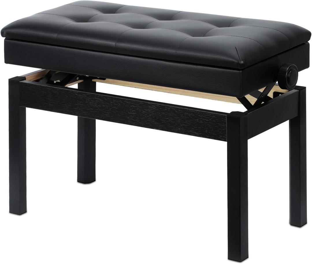 Adjustable Double/Duet Piano Bench,Solid Wood Piano Chair,Waterproof Piano Seat with Storage for Music Books & Leather Cushion,Heavy Duty Piano Stool for Keyboard Piano