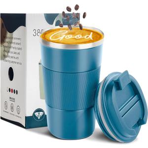 YINBAOGE Insulated Travel Coffee Mug, Spill & Leak Proof, Portable To Go Camping Stainless Steel Coffee Tumbler, Reusable Thermal Coffee Cup with Lid for Hot & Cold Drinks (Blue, 17 OZ)