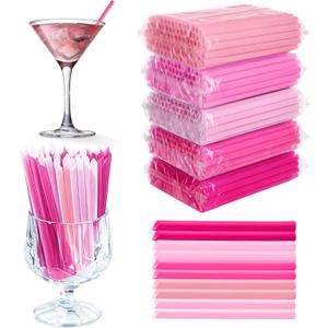 FoldTier 1000pcs 5 Inch Pink Cocktail Straws 0.24" Diameter Cute Disposable Individually Wrapped Plastic Straw for Coffee and Cocktail, Short Stirrers for Valentine Party, Bar, Wedding, Kitchen, Cafe