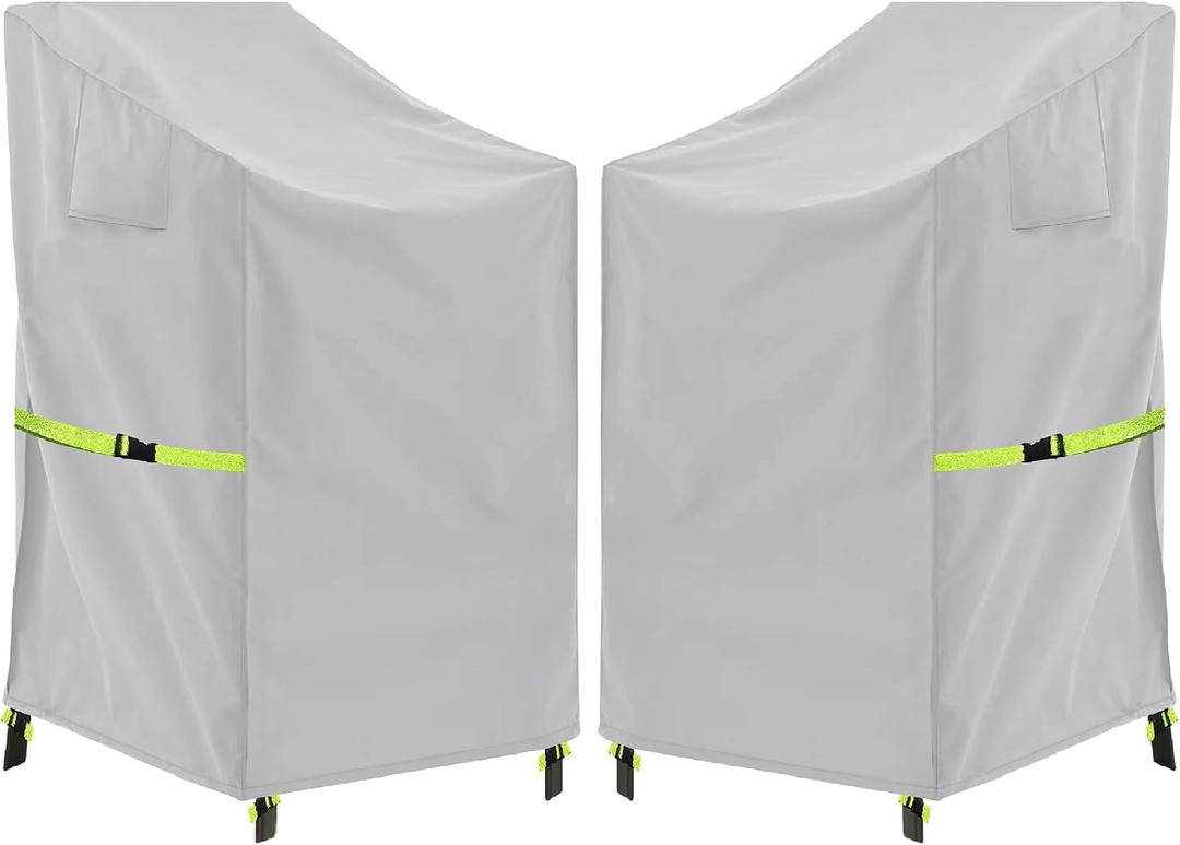 Stackable Patio Chair Cover - 600D High Back Outdoor Chair Cover Waterproof & Heavy Duty, 2 Pack Lawn Furniture Stacking Seat Cover for 4-6 Outdoor Stackable Dining Chairs - 28 x 36 x 47 Inch