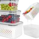 Dukrouk Grape Container for Fridge, 3PCS(0.9Qt - 13.5Qt), Leakproof Grape Container with Removable Colander, Dishwasher & microwave safe Produce Containers, Keep Fruits, Vegetables, Meat Fresh Longer