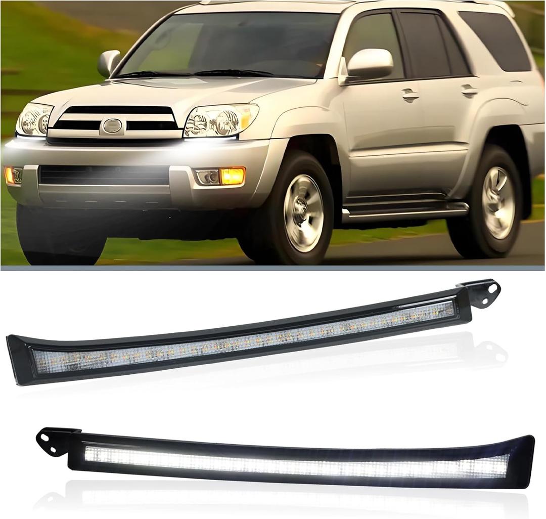 LED Front Side Marker Headlight Kit for Toyota 4Runner 2003 2004 2005 | Switchback White DRL & Amber Sequential Turn Signal | 2-Piece Replacement Bumper Grill Trim Assembly