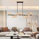 Linear Chandeliers for Dining Room 51" Extra Large Modern Chandeliers Black Linear Chandelier with Amber Swirled Glass 11 Light Rectangle Chandelier Over Table Kitchen Island Living Room