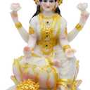 Indian Goddess Meditation Lakshmi Figurine - 5.7H Marble Look Murti Laxmi Idol Statue for Home Office Temple Mandir Pooja Item Puja Decor Diwali Gifts Indian Spiritual Decor Gift