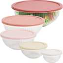 Glass Mixing Bowls with Lids Sets, 5 Packs Glass Bowls with Lids for Kitchen Baking, Meal Prepping and Salad, Bpa Free and Dishwasher Safe Serving Bowls, 0.2/0.5/1.1/2.1/3.7Qt
