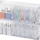 2 Pack Cord Organizer Box for Desk Drawer, Clear Phone Charger Cable Storage Container with Lid