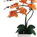 15" Tall Artificial Silk Phalaenopsis Orchid Flower Plant Pot Arrangements (Orange)