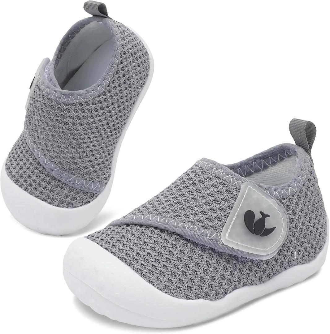 FEETCITY Baby First Walking Shoes Wide Baby Shoes Infant Sneakers Newborn Crib Shoe Barefoot Lightweight Slip On Shoe (Dark Grey, 6-12 Months Infant)