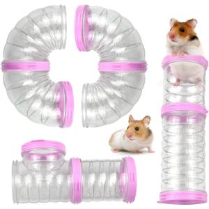 Plastic Hamster Tunnel, 8 Pack Hamster Tube Set DIY Assembled Sports Training Ferret Tube External Accessories Fun Small Animal Hiding Pipe Toy Syrian Dwarf Rat (Pink)