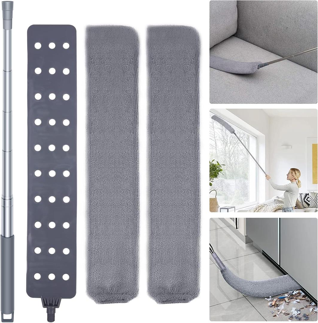 Retractable Gap Dust Cleaner Cleaning Tools with 2 Microfiber Dusting Cloths Long Handle 60inches Washable and Retractable Duster Brush for Cleaning Under Appliances Furniture Couch Fridge, 4 Pcs Gap Duster