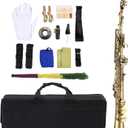 Btuty Straight Bb Soprano Saxophone Nickel Plated Sax straight saxophone Professional Brass Woodwind Instrument Carve Pattern with Carrying Case Mouthpiece Reed Cleaning