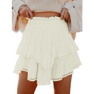 Aoudery Flowy Shorts for Women Casual Boho Ruffle Tiered Skorts High Waist Mini Skirts Golf Tennis Crochet Shorts, 2XL 