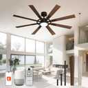 60 Inch Smart Ceiling Fan, Walnut Indoor/Outdoor Ceiling Fans with Lights and Remote, Compatible with Alexa/Google/App, 3CCT Dimmable 6 Speeds Timing for Living Room Bedroom Patio