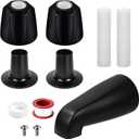 Matte Black 2 Piece Shower Knob and Bath Tub Spout Kit, for Price/Pfister Verve 2 Handles and Tub Shower Faucet, Includes 2× Shower Knob, 2× Flange Base, 1× Tub Spout for 1/2" IPS, 3/4" IPS Pipe