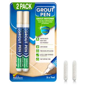 Grout Pen Cream Tile Paint Marker: Waterproof Grout Paint, Tile Grout Colorant and Sealer Pen - Narrow 5mm, 2 Pack with Extra Tips (7mL) - Cream
