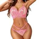 Avidlove Sexy Lingerie for Women 2 Piece Lace Lingerie Set with Underwire Bra and Panty Sets (Pink, XL)