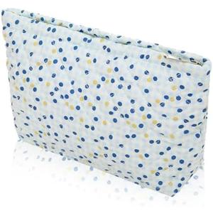 Wudimeitt Cosmetic bag Makeup bag Preppy Cute Corduroy Toiletry bag for women travel essentials (Blue Dot) Pack of 2