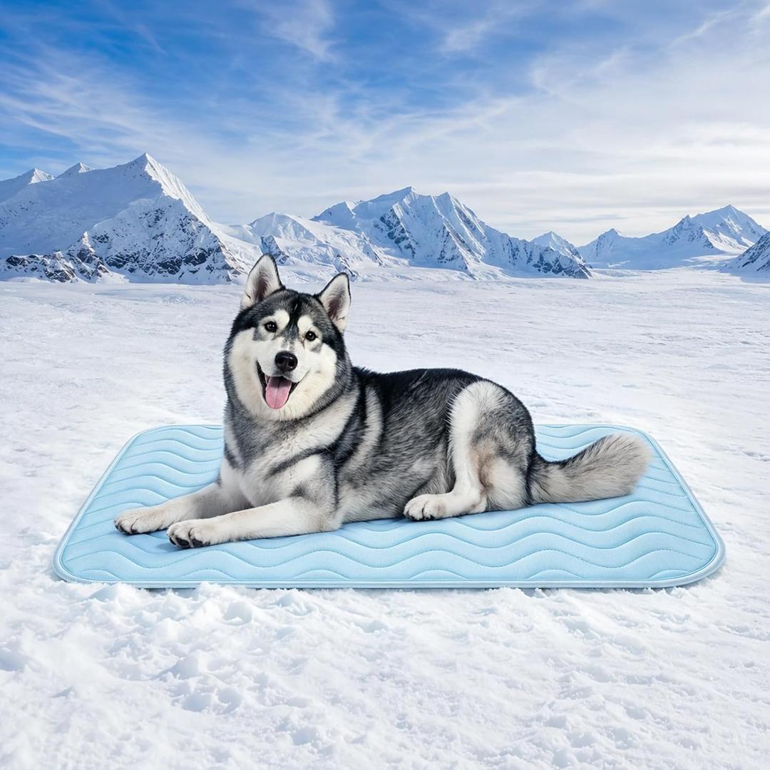 Cooling Mat for Dogs Extra Large, 59"x40" Breathable Cold Crate Pad for Pet with Non-Slip Bottom, Washable Waterproof Cool Fiber Pet Cooling Pad for Dog Bed Indoor/Outdoor Summ