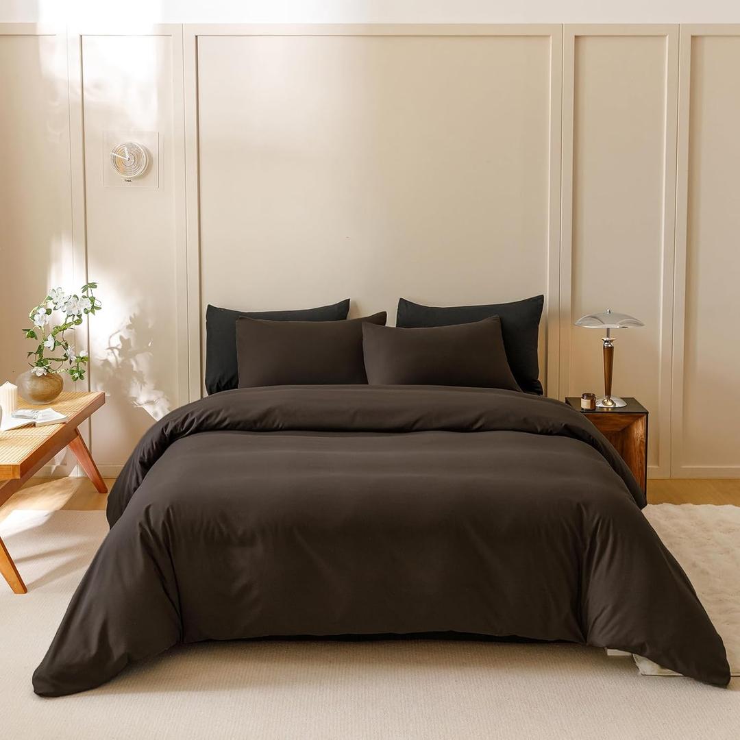 KAREVER Dark Brown Comforter Set California King Size Deep Brown Bedding Set 3 PCs Deep Coffee Color Comforter Set Fluffy Blanket Cal King Size