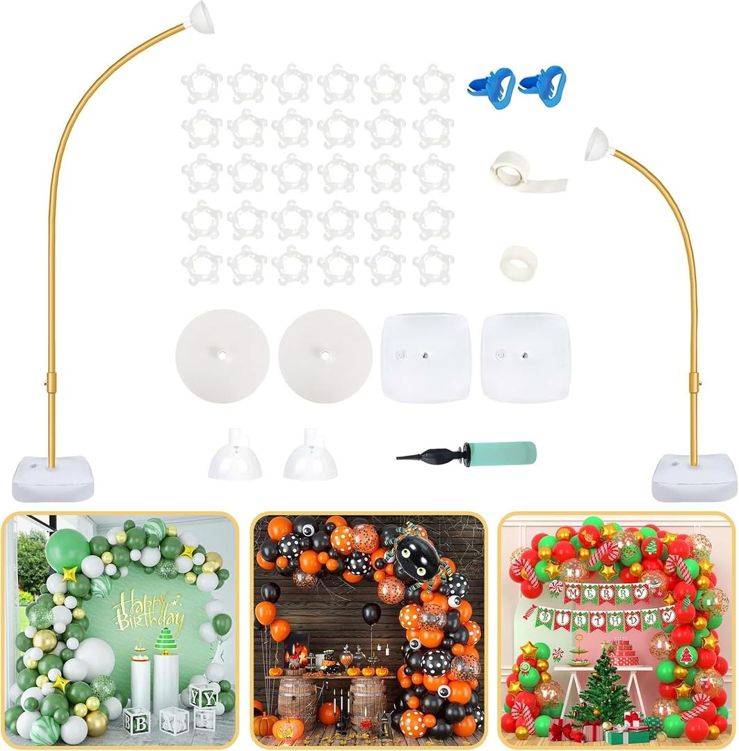 Bazen Upgraded 8.2ft & 5ft Balloon Arch Kit Glod Free Bending Shape Deformation Balloon Column Stand Half Arch Balloon Stand with Base Balloon Arch Frame for Wedding Baby Shower Birthday Decoration (Gold)