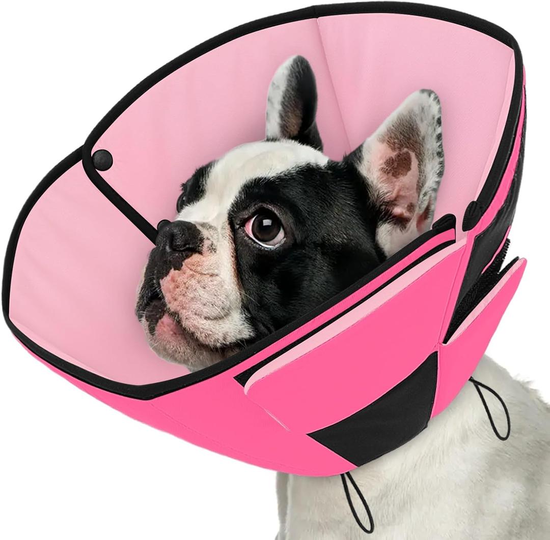 Queenmore Dog Cones for Medium Dogs, Soft Dog Cone Collar After Surgery, Pet Cone for Dogs Wound Care, Spay, Neuter, Breathable Pet Surgery Collars & Cones, Pink M