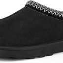 ATHMILE Mens Slippers Tasman House Slippers for Men Short Ankle Mini Suede Boots for Outdoor Indoor Non Slip Thin Sole Warm Fur Lined Black Size11 (Black)