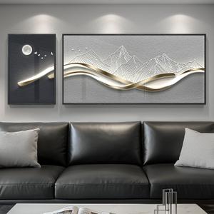 Large Framed Modern Abstract Wall Art for Living Room, 2 Piece Silver Mountain Bright Style Artworks for Wall, Luxury Gray Blue Minimalist Painting Prints for Bedroom Hallway Home Office Wall Decor