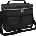 opux Insulated Lunch Bag for Men Women, Leakproof Black Lunch Box for Work, Portable Soft Lunch Cooler Bag with Shoulder Strap, Adult Lunchbox Lunch Pail for Kid Boy Girl School, 14 Can/8L